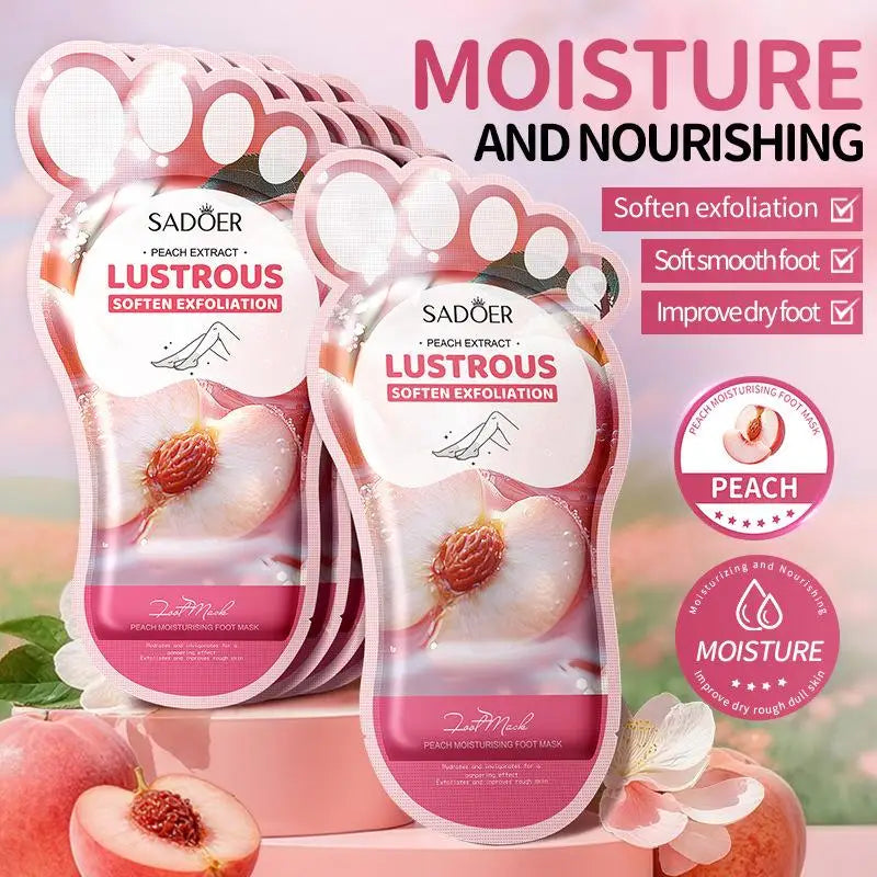 [E] SADOER 1 Pair Peach Foot Mask - Intensive Moisturizing & Nourishing For Dry Winter Foots, Hydrating Repair Care